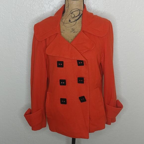 Luii Wool Blend Pea Coat Orange Size Medium - Picture 1 of 6